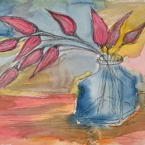 Red Flowers, Blue Vase