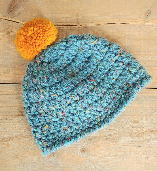 Crochet Hat for Women in a Blue Tweed