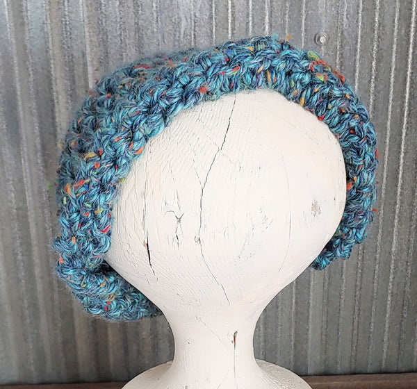 Crochet Hat for Women in a Blue Tweed