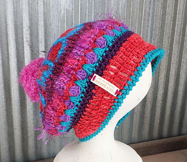 Crochet Beret in Reds and Pinks