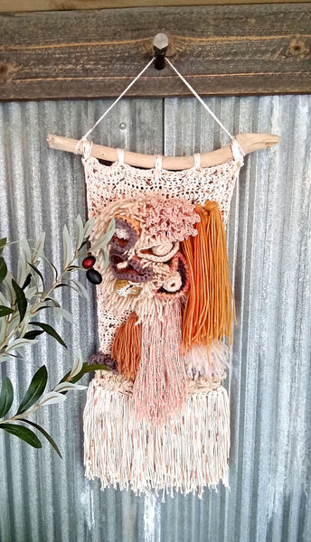 Crocheted Coral Boho Wall Hanging